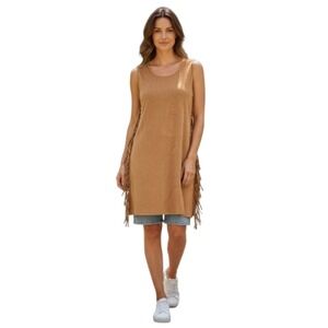 NWT Christian Siriano Tan Camel Fringe‎ Round Neck Sleeveless Dress Size XL